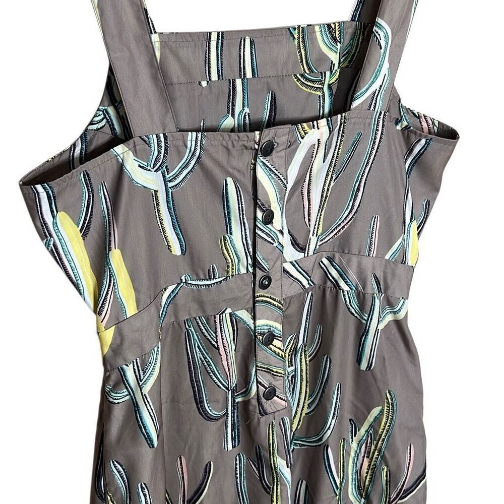 Brooklyn Industries Square Neck Cactus Print Sheath Midi Dress Multicolor Medium - Picture 8 of 9